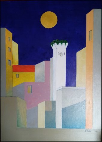 Pintura "Paisaje urbano con minaretes floridos, 2023", pintor YTab acrílico lienzo en Jose Art Gallery