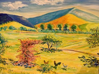 Peinture "Campagne de l'île d'Elbe", peintre Angelo Ferro huile carton à la Jose Art Gallery