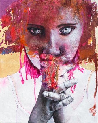 Pintura "Invocar", pintor Paola Ruggiero técnica mixta madera en Jose Art Gallery