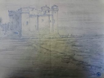 Graphik "Burg von Santa Severa", illustrator roberto ferrando Bleistift Papier in der Jose Art Gallery