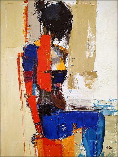 Expressionism Portrait Painting The Crimson Cobalt Hallucinati by painter Alexander Aksyonov acrylic canvas 