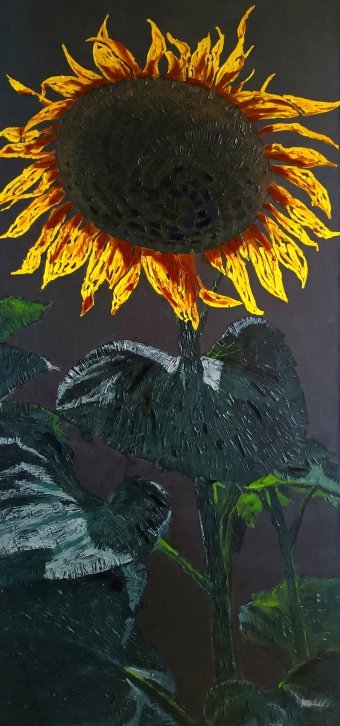 Graphique "Tournesol", illustrateur Viktor Kovalik technique mixte tissu à la Jose Art Gallery