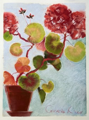 Desenho "Gerânio", ilustrador Guseva K. pastel papel na Jose Art Gallery