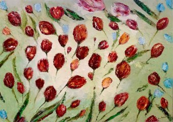 Pittura "Bellezza in fiore", pittore Dora Kalinova olio tela alla Jose Art Gallery