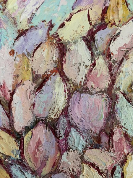 Additional view 9: Expressionism Flower Painting Pastel Tulips by painter Dora Kalinova oil canvas 