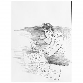 Graphik "Lektüre", illustrator Irfan Ajvazi Tusche Papier in der Jose Art Gallery