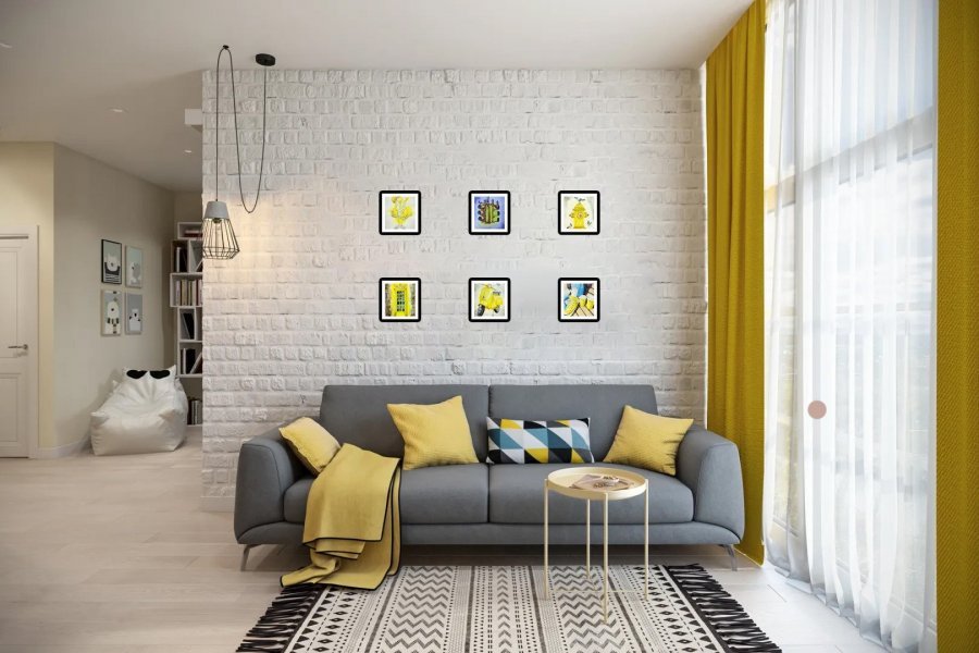 Zusätzliches Bild 1: Minimalismus Vedute Malerei "Gelber Hydrant und Tauben", maler/-in Yuliia Panchenko Aquarellfarbe Papier 