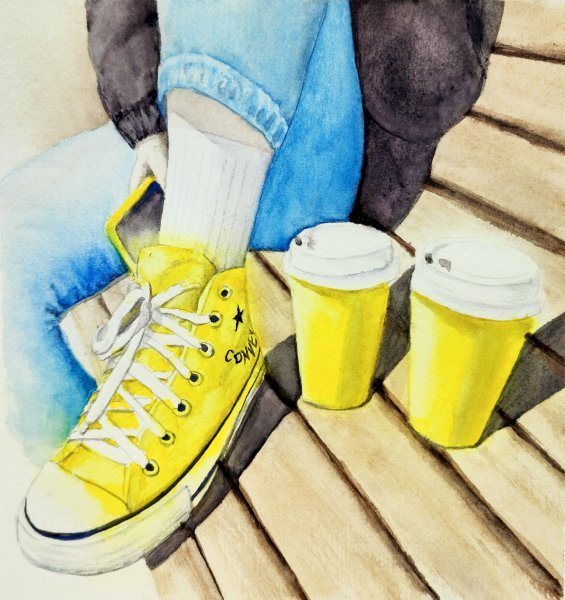 Minimalismus Vedute Malerei "Am Morgen" maler/-in Yuliia Panchenko Aquarellfarbe Papier 