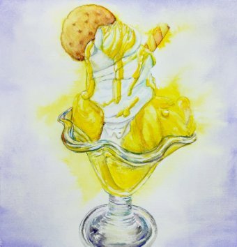 Pittura "Dessert soleggiato", pittore Yuliia Panchenko acquerello carta alla Jose Art Gallery