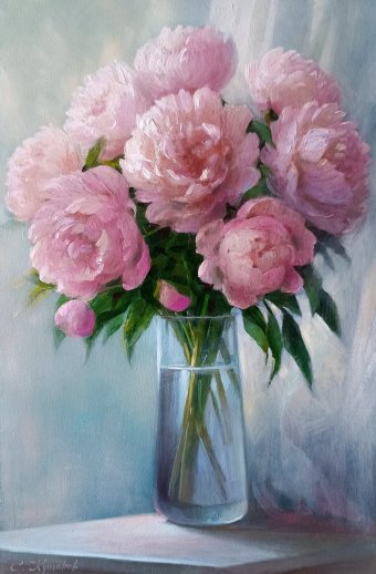 Malarstwo "Bukiet piwonii", malarz Sergiy Kushanov olej płótno w Jose Art Gallery