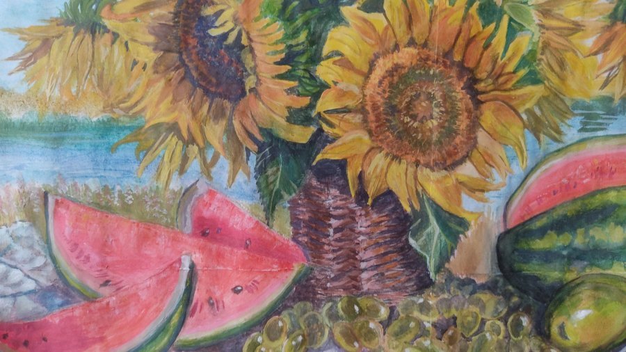 Additional view 1: Realism Still-Life Painting Gifts Of Summer by painter Salome Goglidze gouache paper 