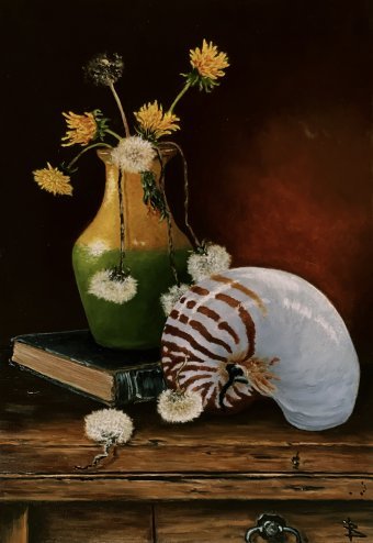 Painting "Still life with dandelion" by painter Oleg Baulin oil canvas at Jose Art Gallery