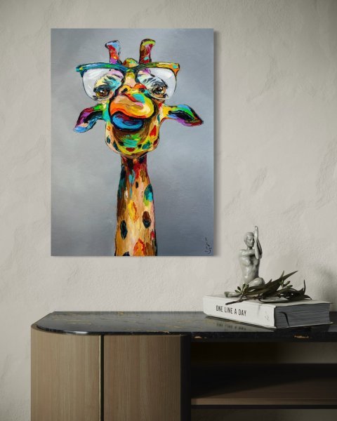 Additional view 1: Figurative Animal Painting Professor Longneck by painter Liubov Kuptsova oil canvas 