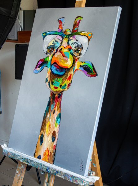 Additional view 5: Figurative Animal Painting Professor Longneck by painter Liubov Kuptsova oil canvas 