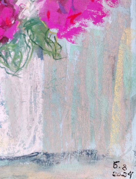 Additional view 1: Expressionism Still-Life Painting Pastel Bouquet in White Vase Soft Elegance by painter Nino Gudadze pastel paper 