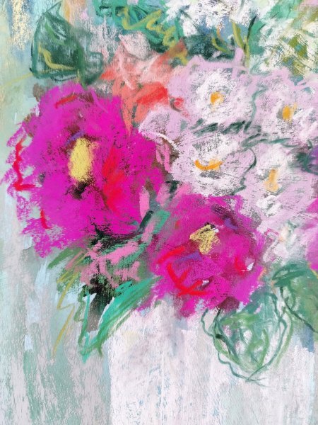 Additional view 3: Expressionism Still-Life Painting Pastel Bouquet in White Vase Soft Elegance by painter Nino Gudadze pastel paper 