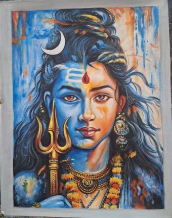 Painting "Shiva and Parvati: Eternal Harmony" by painter Manish Vaishnav acrylic canvas at Jose Art Gallery