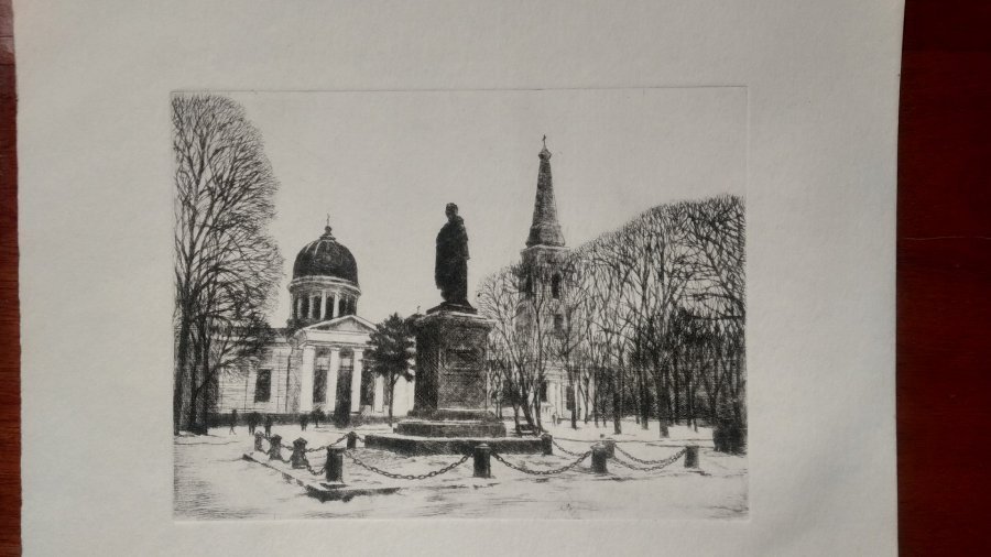 Zusätzliches Bild 3: Realismus Landschaftsbilder Graphik "Kathedrale. Denkmal für Woronzow", illustrator Evgeniy Stoev Gravüre Papier 