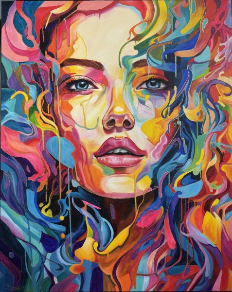 Contemporary Art Portrait Painting Hydra evolution II by painter Sabrina Seck acrylic canvas 