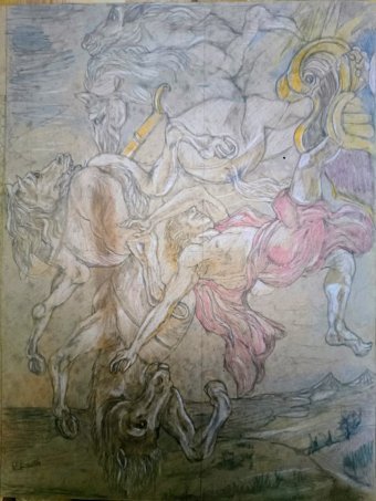 Gráfico "La caída de Faetón Mitología clásica", ilustrador roberto ferrando lápiz papel en Jose Art Gallery