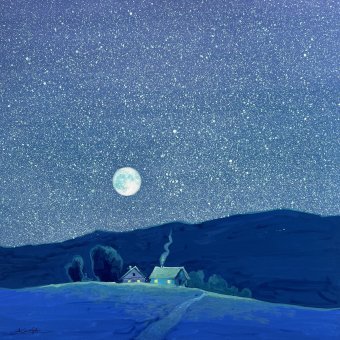 Живопись "Carpathian Moonlit Night", живописец Andrii Kovalyk гуашь бумага в Jose Art Gallery