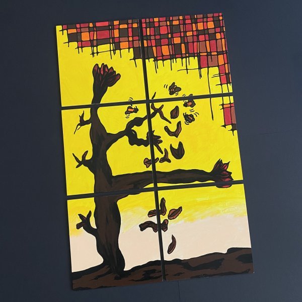 Additional view 1: Abstract Flower Painting Autumn Flower: Modular Abstraction by painter #artdjartem acrylic wood 