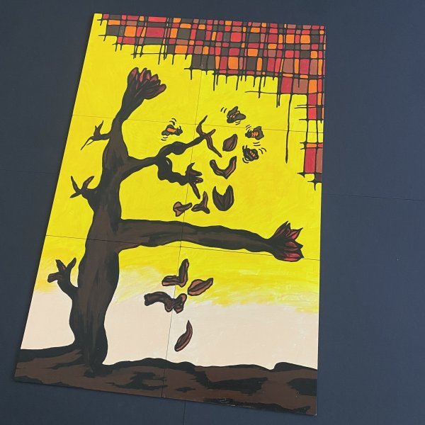 Additional view 2: Abstract Flower Painting Autumn Flower: Modular Abstraction by painter #artdjartem acrylic wood 