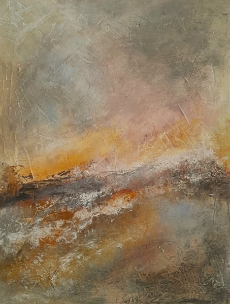 Abstract Landscape Painting Transition to the light by painter Roser JB mixed method canvas 