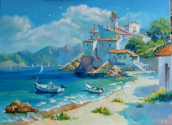 Pintura "Bahía soleada", pintor Oksana Potomkina óleo lienzo en Jose Art Gallery