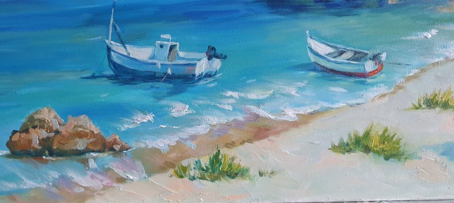 Additional view 5: Realism Marine Art Painting Sunny Bay by painter Oksana Potomkina oil canvas 