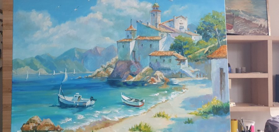 Additional view 6: Realism Marine Art Painting Sunny Bay by painter Oksana Potomkina oil canvas 