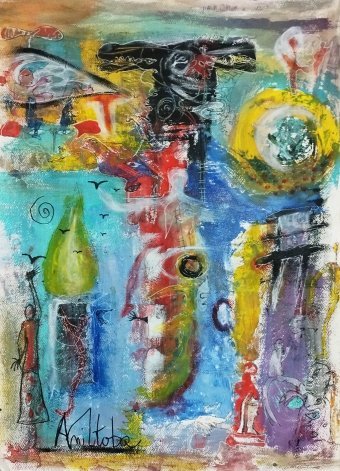 Painting "The blue flame" by painter pascal Manitoba acrylic paper at Jose Art Gallery