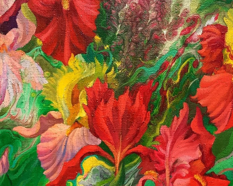 Additional view 1: Expressionism Flower Painting Red irises by painter Lana Korolievskaia oil canvas 