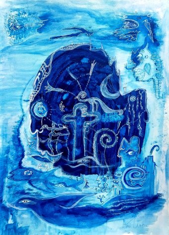 Painting "Blue Mystery" by painter pascal Manitoba acrylic paper at Jose Art Gallery