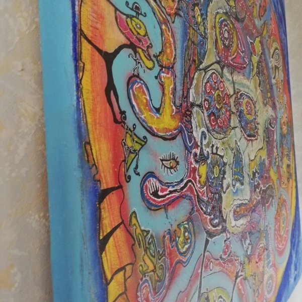 Additional view 1: Naïve Art Mythological Painting The eye of the storm by painter pascal Manitoba acrylic canvas 