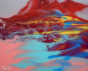 Malarstwo "CZERWONA GÓRA", malarz Jacob Jugashvili technika mieszana drewno w Jose Art Gallery