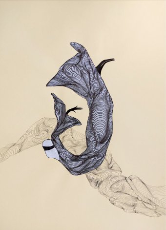 Graphique "Pas une chute libre", illustrateur Yana Dmitrieva encre papier à la Jose Art Gallery
