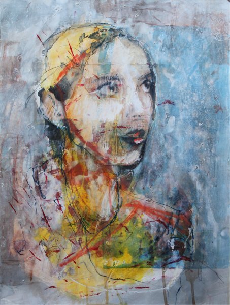 Contemporary Art Portrait Painting The new day by painter Lochter Andreas mixed method cardboard 