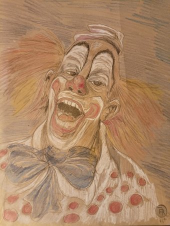 Desenho "O Palhaço Moderno: Retrato e Mito", ilustrador roberto ferrando lápis papel na Jose Art Gallery