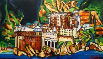 Painting "Mönchrepublik Athos, Dionysiou" by painter Graeff Matthias Laurenz oil canvas at Jose Art Gallery