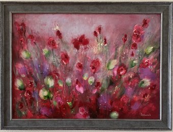Painting "Red Flowers: Fire Feeling" by painter Diana Yaskovich acrylic canvas at Jose Art Gallery