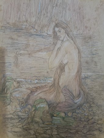 Gráfico "Sirena: Magia y mito entre el agua y la luz", ilustrador roberto ferrando lápiz papel en Jose Art Gallery