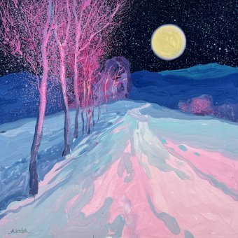 Живопись "Moonlight Night Silence", живописец Andrii Kovalyk гуашь бумага в Jose Art Gallery