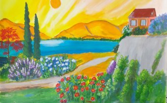 Malarstwo "Sultry Sun: A Blooming Summer Escape", malarz Fa Ley akryl papier w Jose Art Gallery