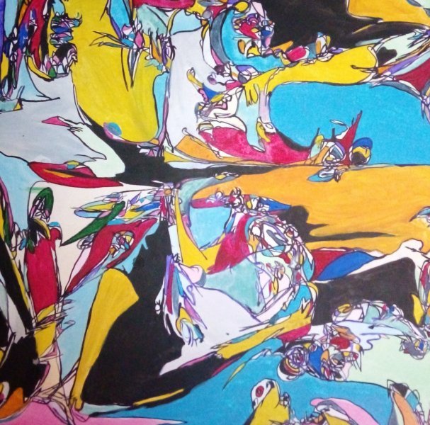 Additional view 1: Abstract Interior Painting Meeting of two worlds by painter Oksana Demchenko gouache wood 