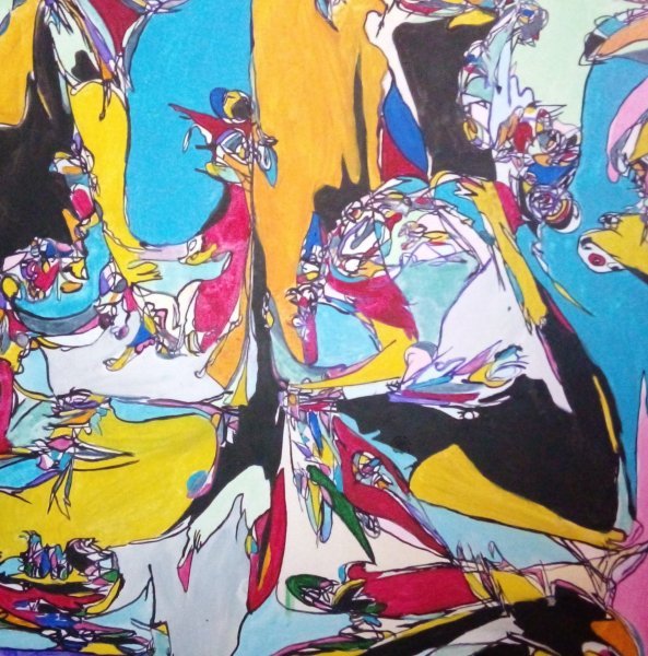 Additional view 2: Abstract Interior Painting Meeting of two worlds by painter Oksana Demchenko gouache wood 