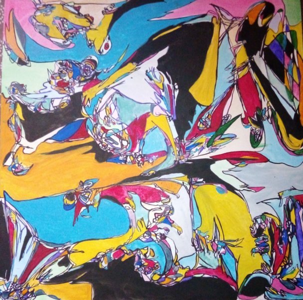 Additional view 3: Abstract Interior Painting Meeting of two worlds by painter Oksana Demchenko gouache wood 