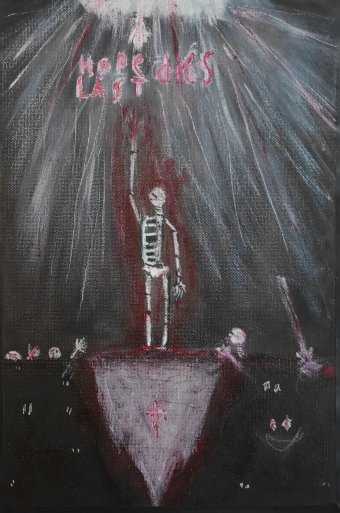 Pittura "La speranza è l'ultima a morire", pittore Lix acrilico tela alla Jose Art Gallery