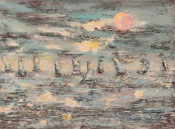 Pittura "Serenità in riva al mare", pittore Dora Kalinova olio tela alla Jose Art Gallery