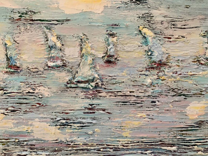 Additional view 1: Expressionism Marine Art Painting Serenity by the Sea by painter Dora Kalinova oil canvas 